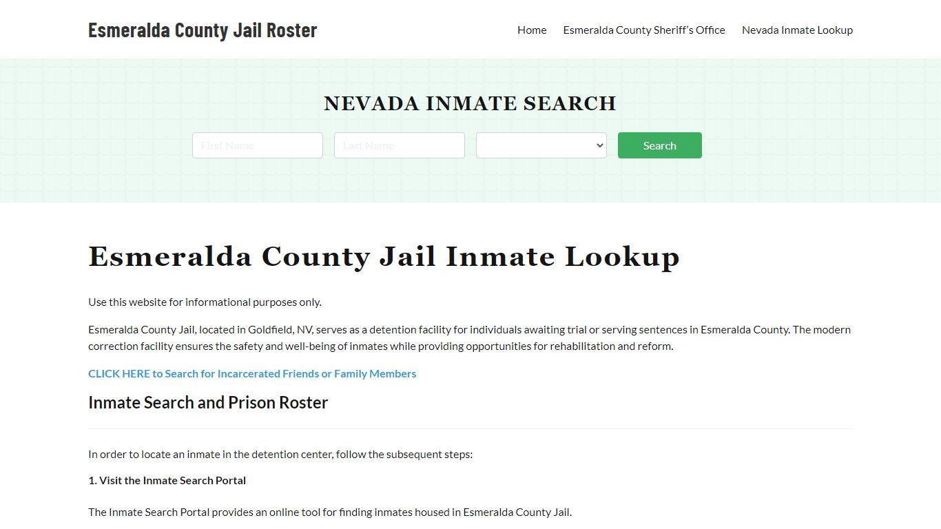 Esmeralda County Jail Roster Lookup, NV, Inmate Search