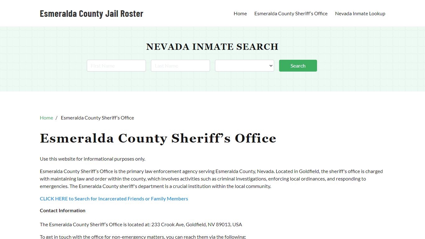 Esmeralda County Sheriff Office, NV, Arrest Warrants Search