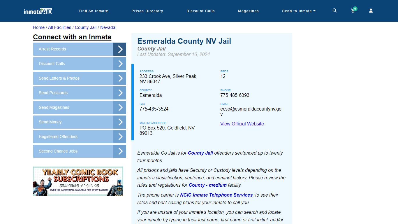 Esmeralda County NV Jail - Inmate Locator